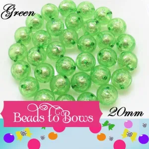 20mm Lt. Green Foil Beads, Bubblegum Bead In A Bead, Chunky Foil Bead, Chunky Bubblegum Necklace Bead Supply, Jewelry Supply