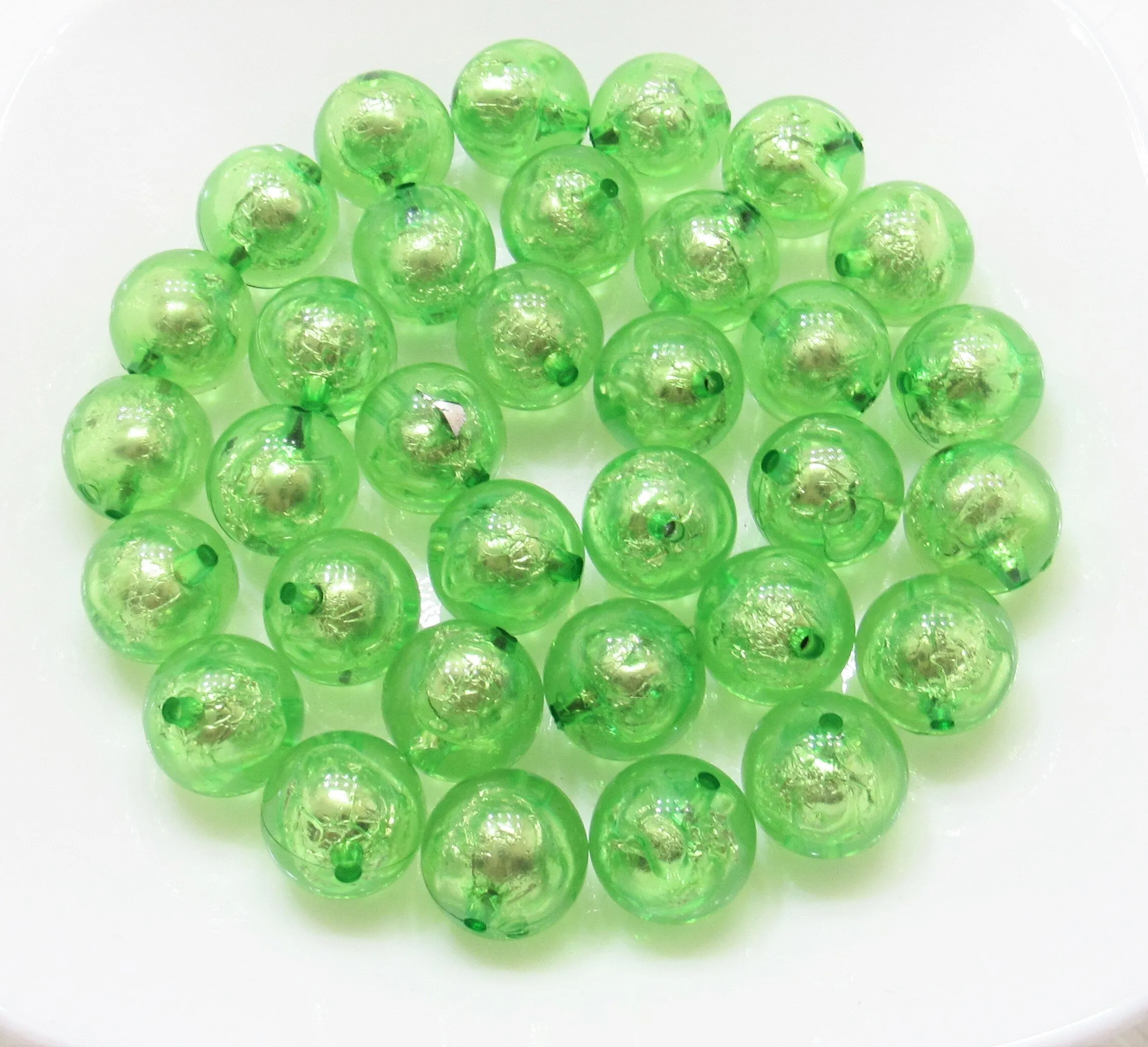 20mm Lt. Green Foil Beads, Bubblegum Bead In A Bead, Chunky Foil Bead, Chunky Bubblegum Necklace Bead Supply, Jewelry Supply