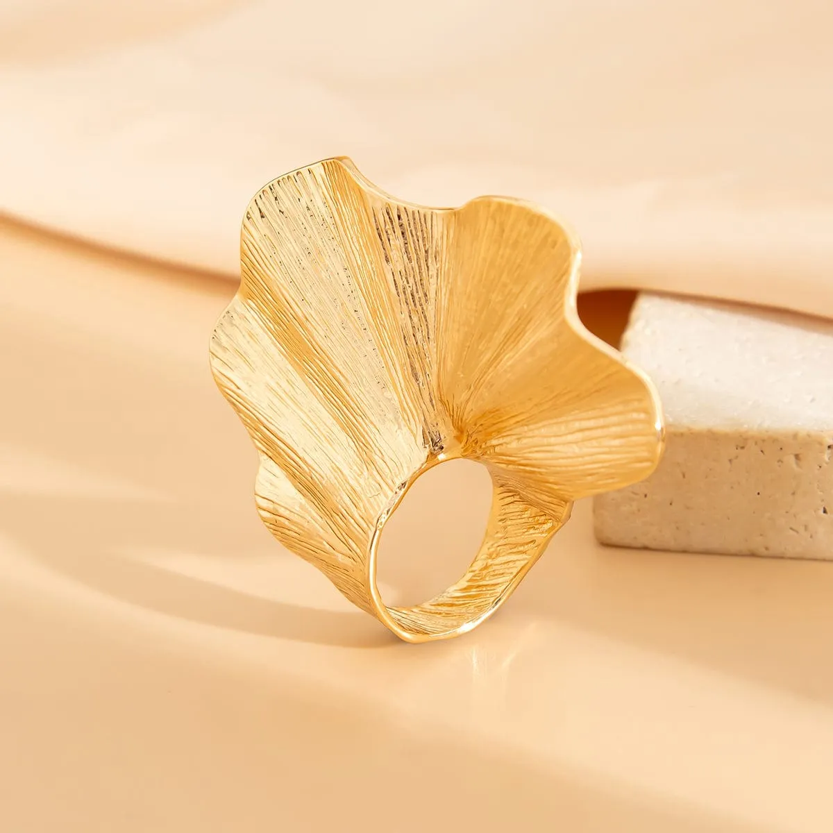 Abstract Chunky Textured Lotus Leaf Ring