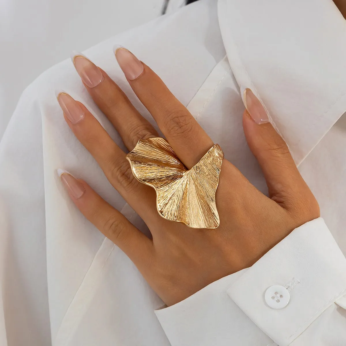 Abstract Chunky Textured Lotus Leaf Ring