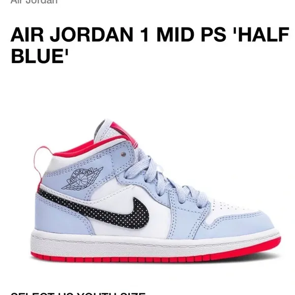 AIR JORDAN 1 MID HALF BLUE sneakers polka dot swoosh 640737-400 9C