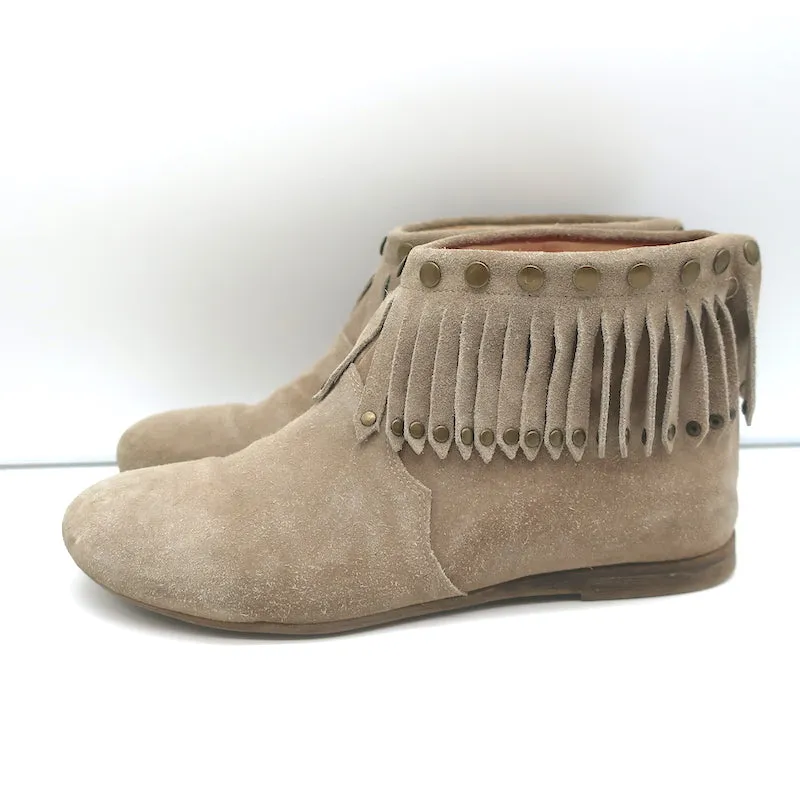 ANINE BING Fringe Moccasin Boots Beige Suede Size 40 Flat Ankle Boots