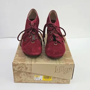 Anthropologie Latigo Cabo Women 9.5M Ruby Red Suede Lace Up Heels Shoes NEW