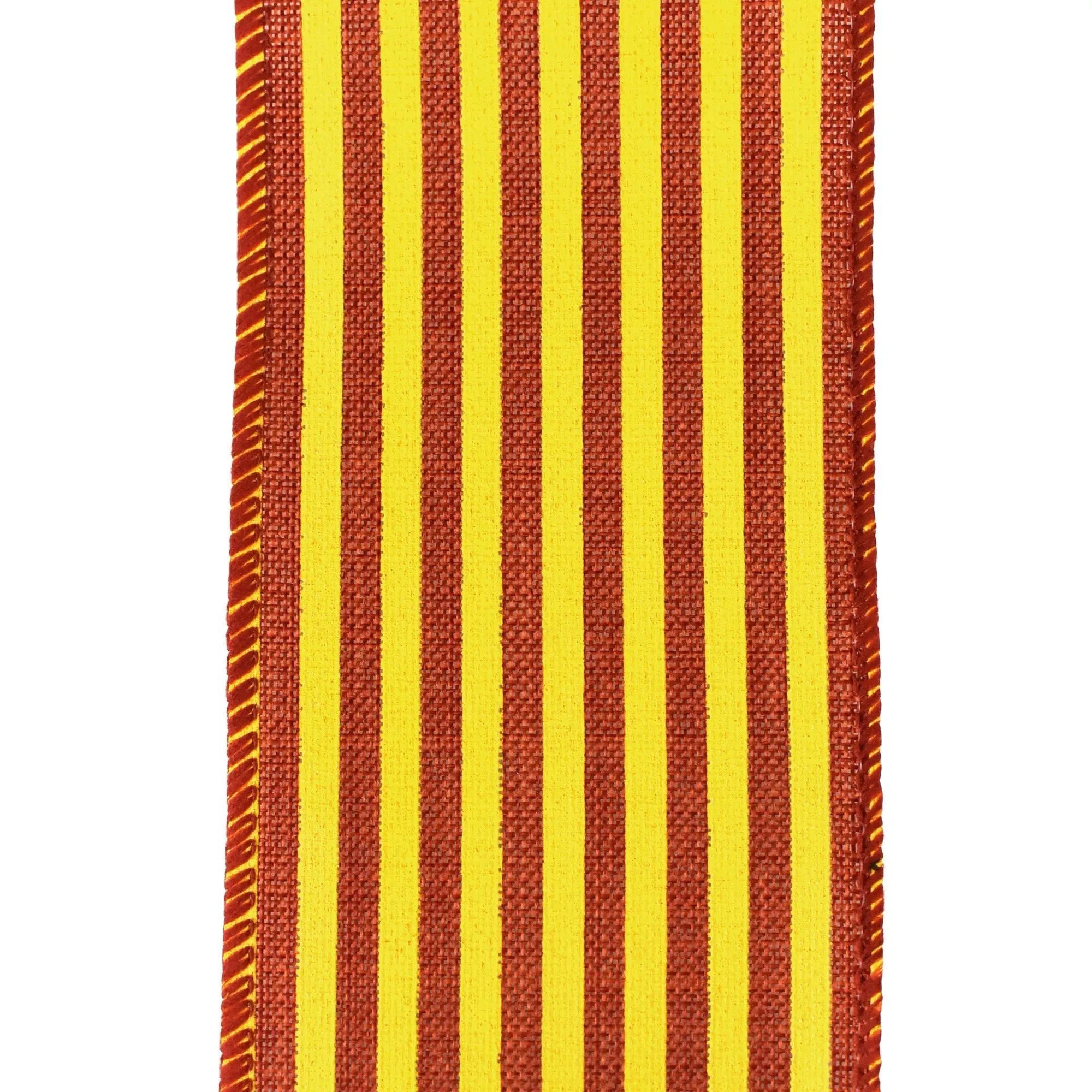 Autumn Cabana Stripes Faux Linen Wired Ribbon, 10-yard, Dark Orange/Yellow
