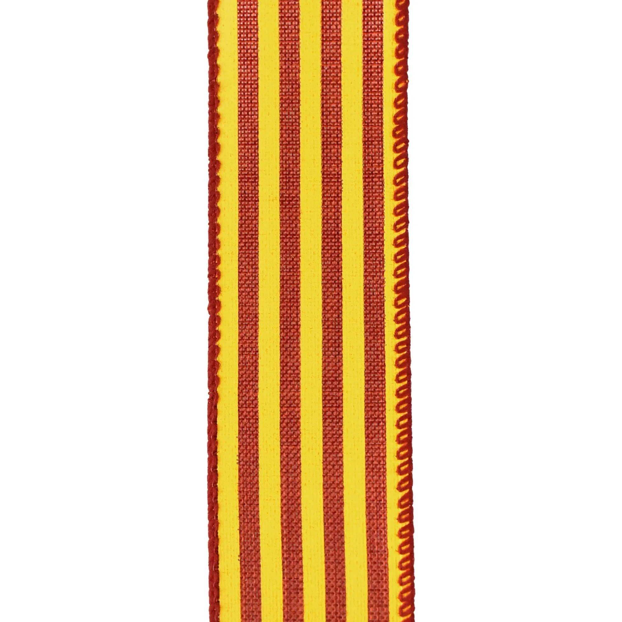Autumn Cabana Stripes Faux Linen Wired Ribbon, 10-yard, Dark Orange/Yellow