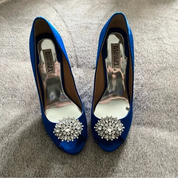 Badgley Mischka Blue Satin Rhinestone Heels