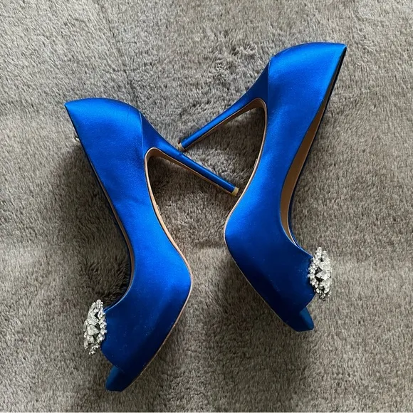 Badgley Mischka Blue Satin Rhinestone Heels