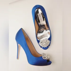 Badgley Mischka Blue Satin Rhinestone Heels