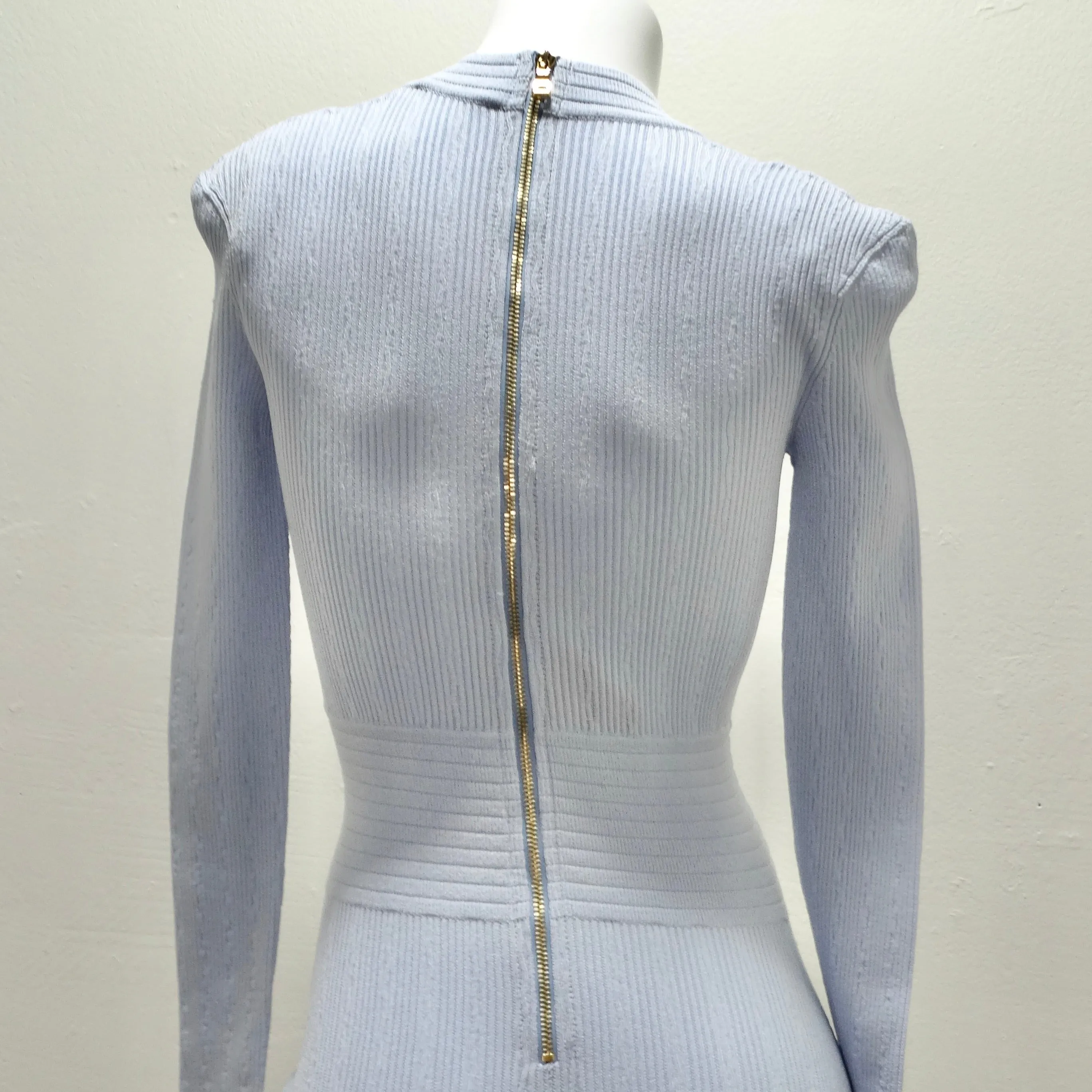 Balmain Baby Blue Rib Knit Mini Dress