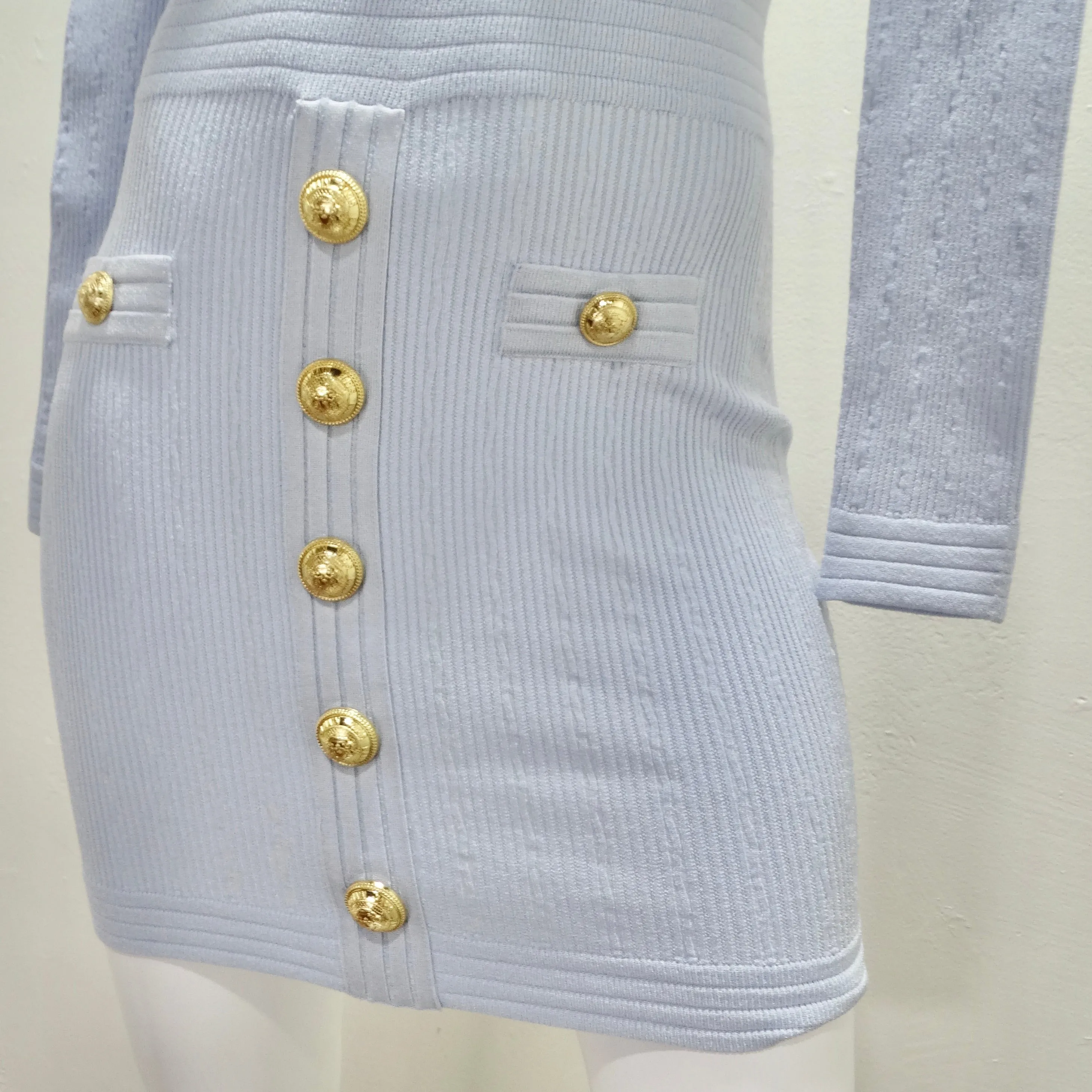 Balmain Baby Blue Rib Knit Mini Dress