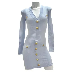 Balmain Baby Blue Rib Knit Mini Dress