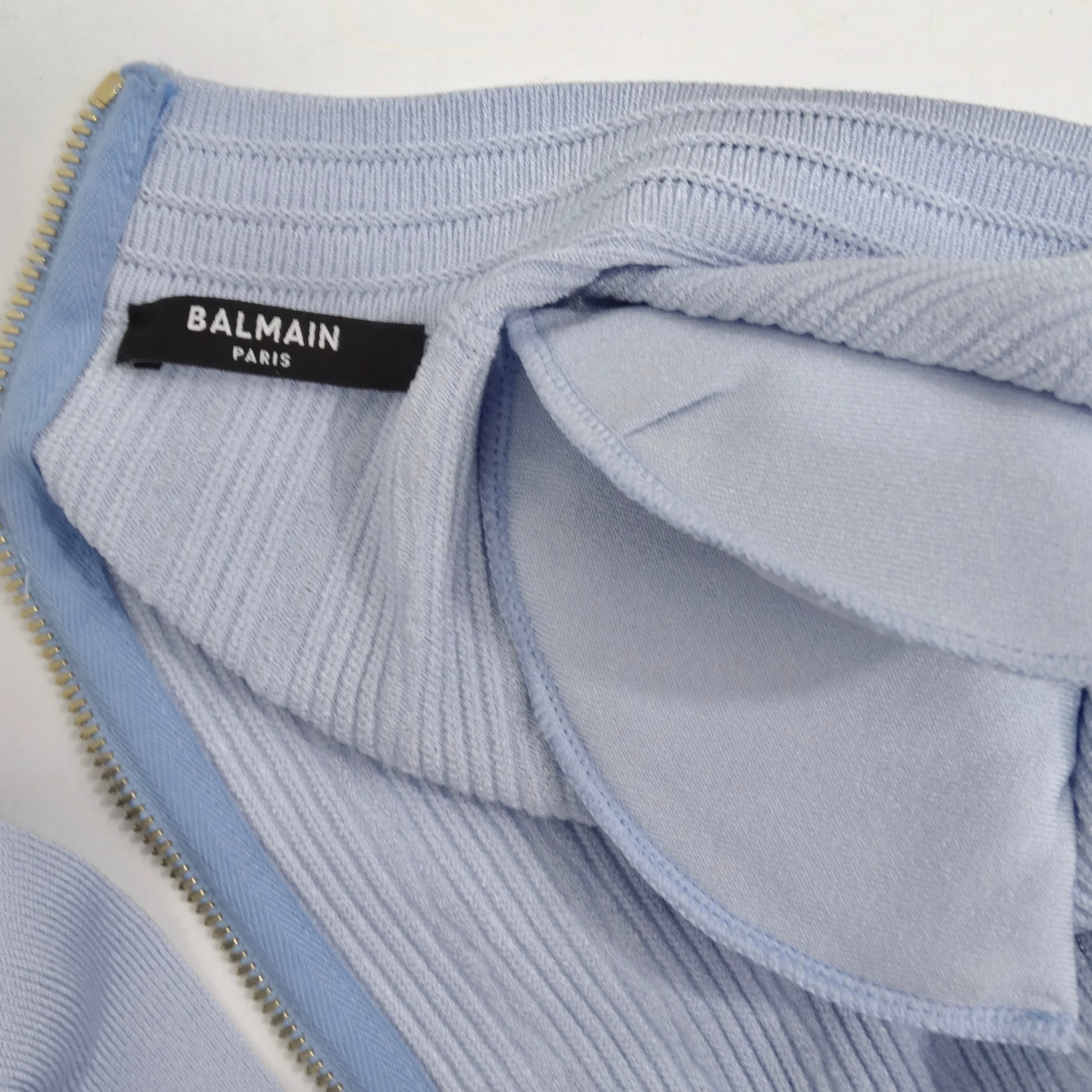 Balmain Baby Blue Rib Knit Mini Dress