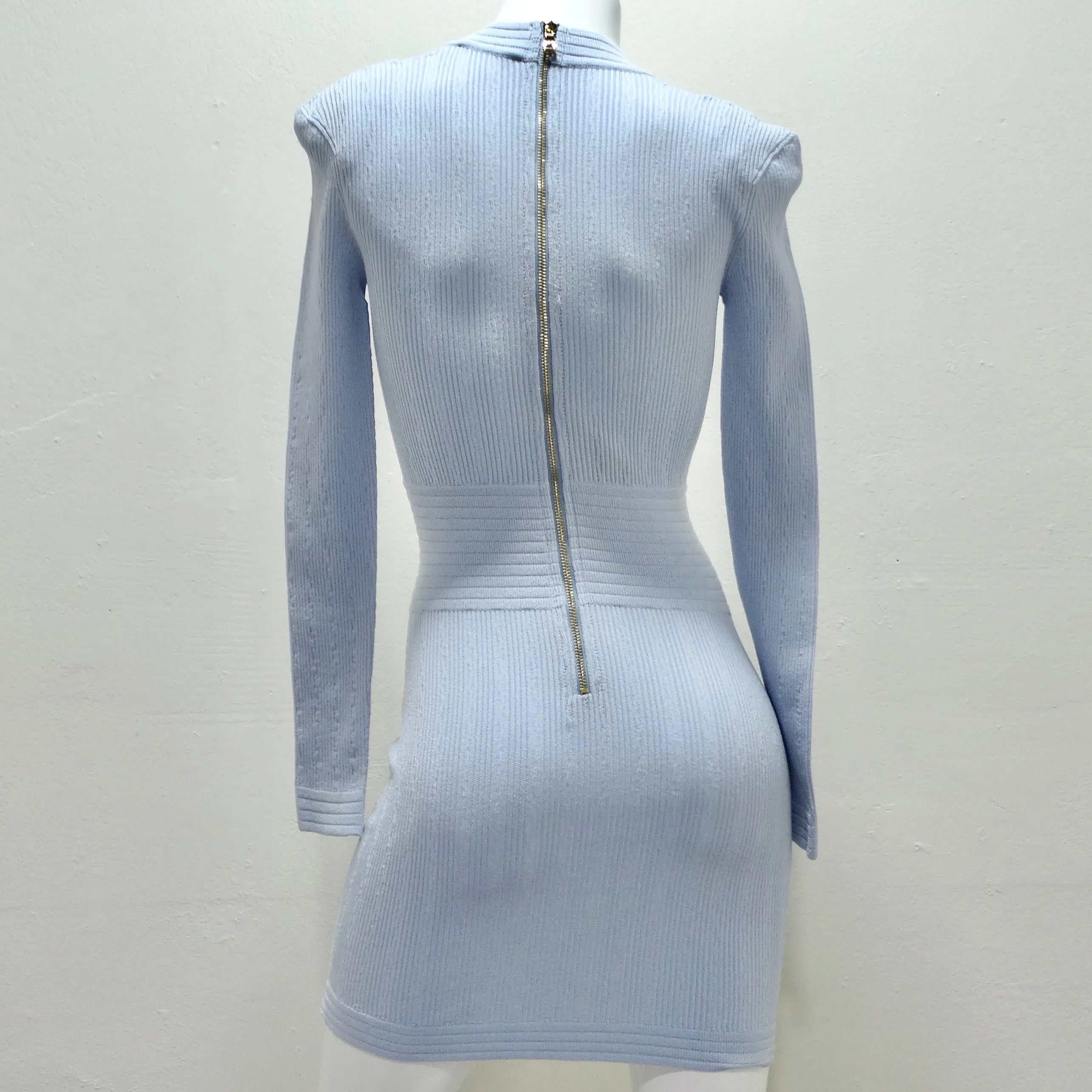 Balmain Baby Blue Rib Knit Mini Dress