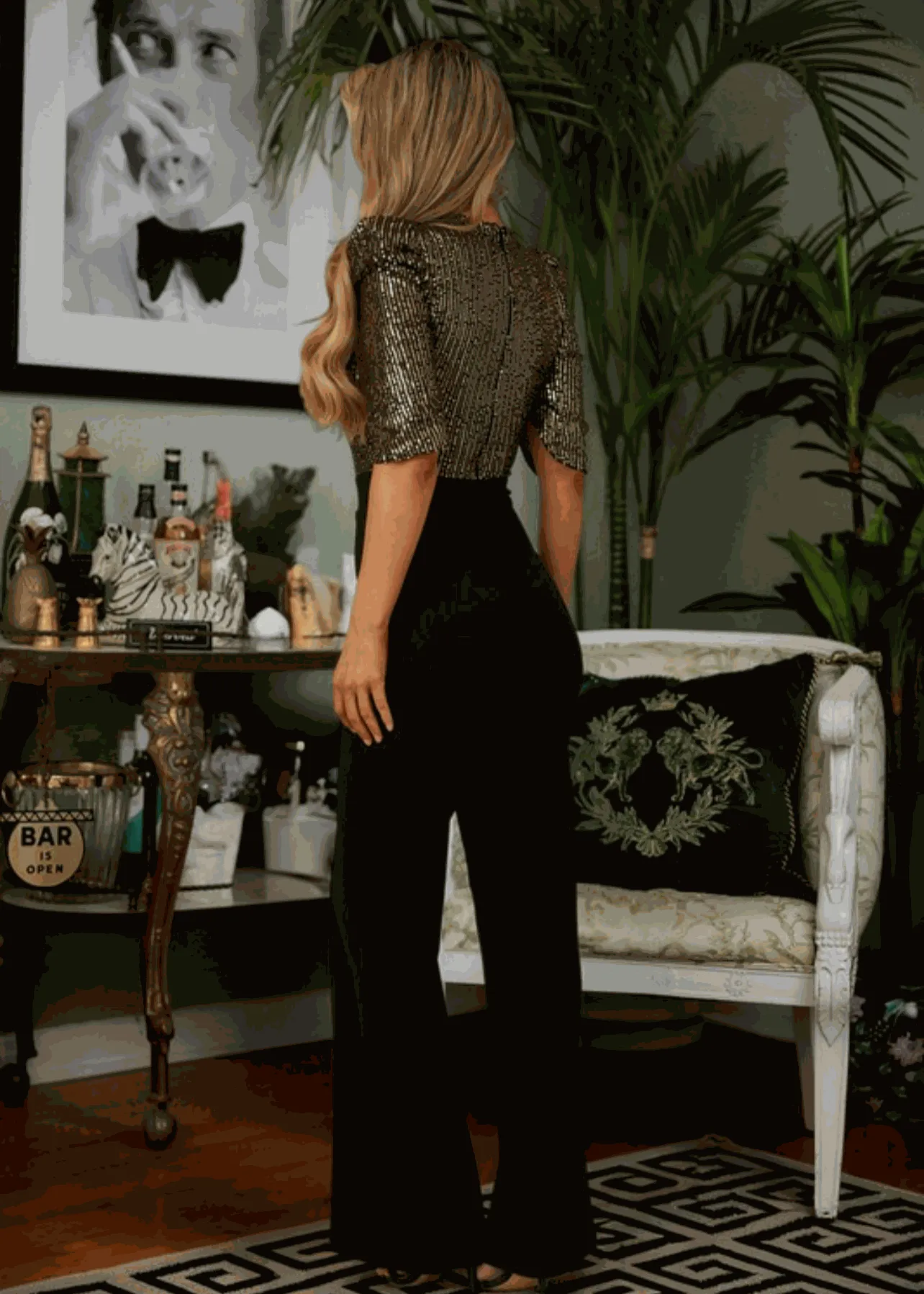BELKYS Red Sequin Half-Sleeve Wide-Leg Jumpsuit – Elegant Sparkling Evening Jumpsuit