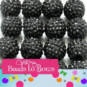Black 20mm Rhinestone Beads, Bubblegum Rhinestone Beads Chunky Rhinestone Beads, Black Rhinestone Gumball Beads, Chunky Beads