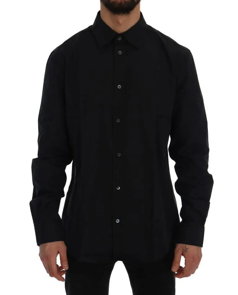 Black Casual Cotton Long Sleeve Shirt