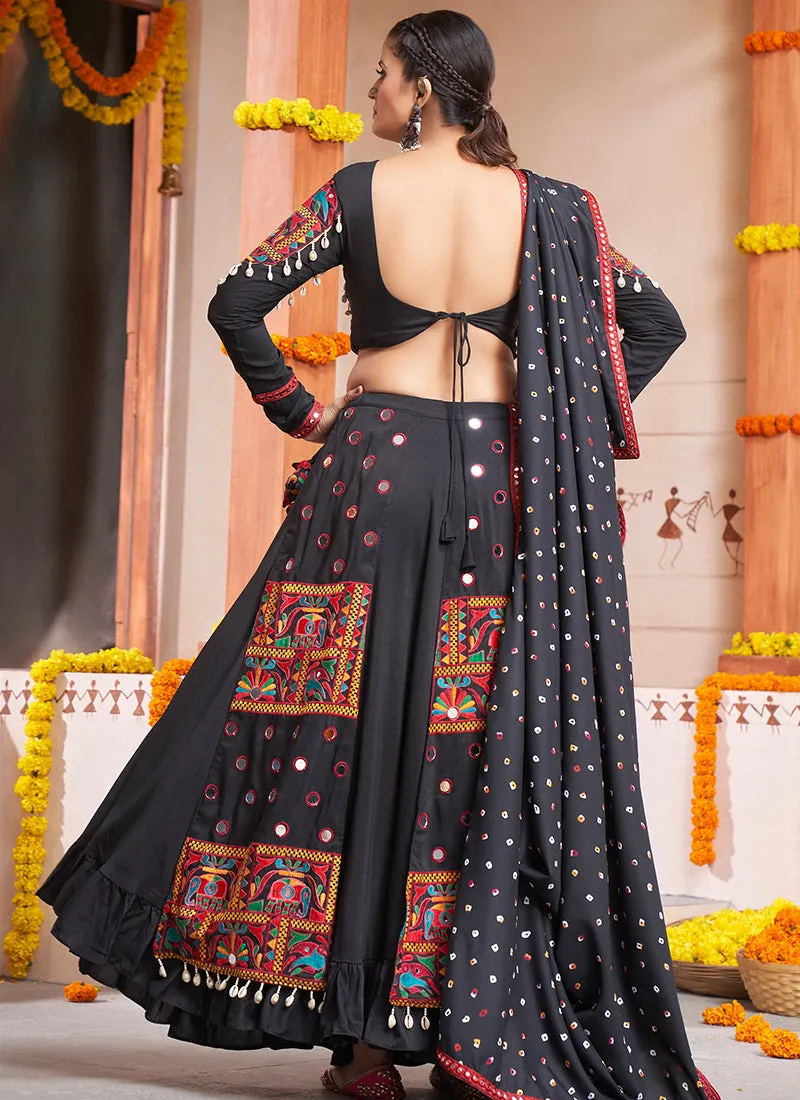 Black Kutchi Embroidered Rajwadi Chaniya Choli
