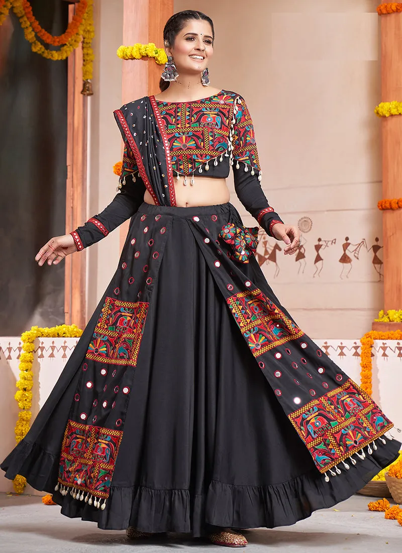 Black Kutchi Embroidered Rajwadi Chaniya Choli