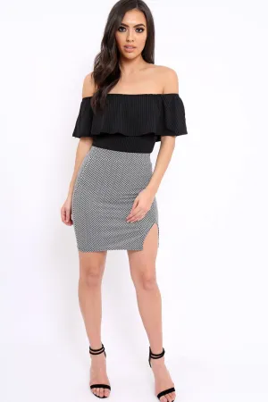 Black Ribbed Frill Bodysuit - Charl