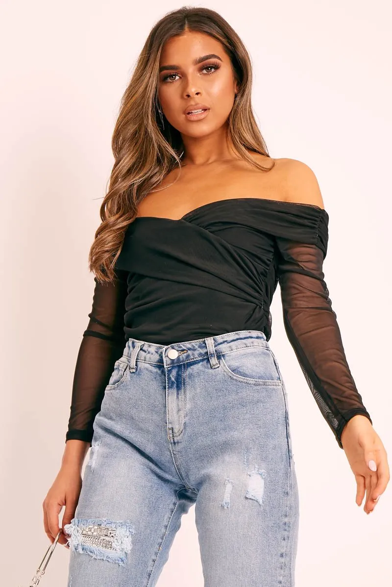 Black Sheer Wrap Bodysuit - Rafaella