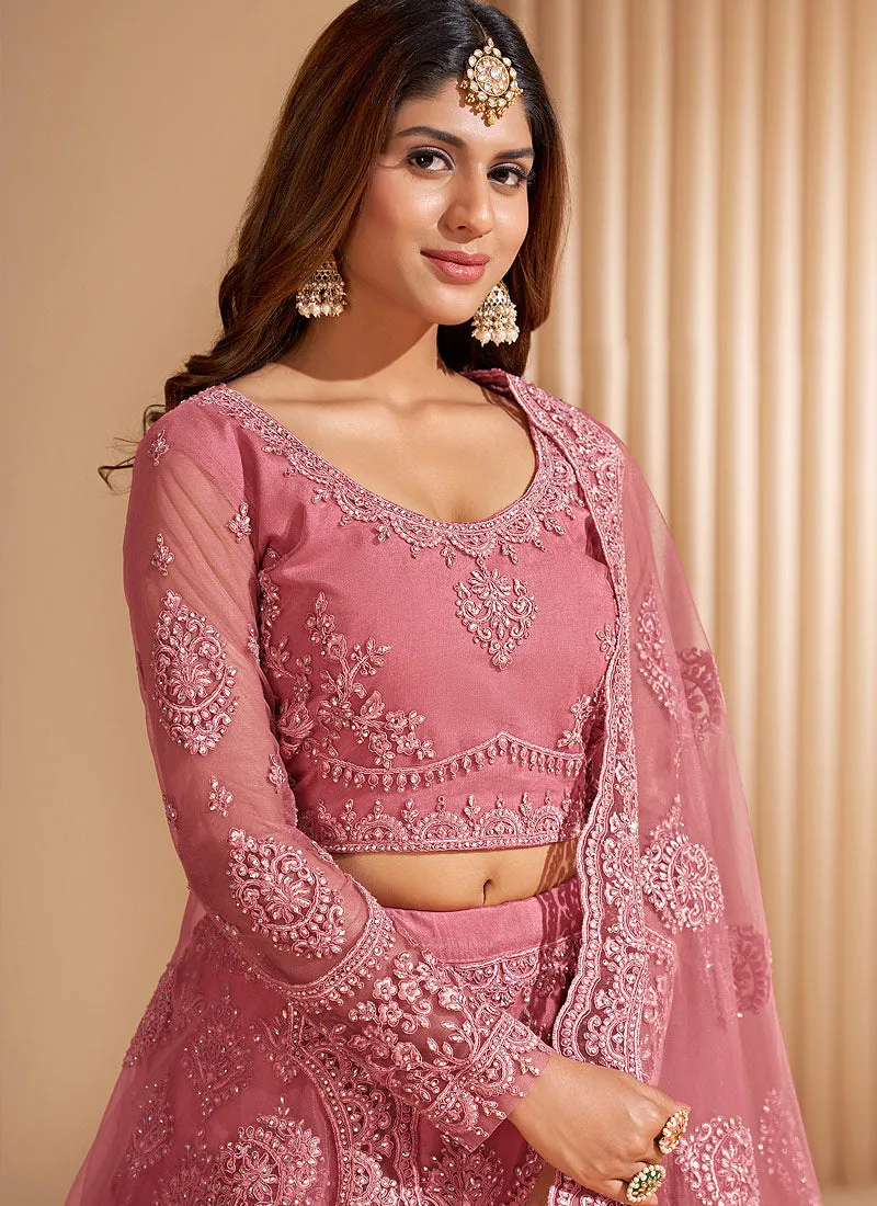 Blush Pink Traditional Embroidered Wedding Lehenga Choli