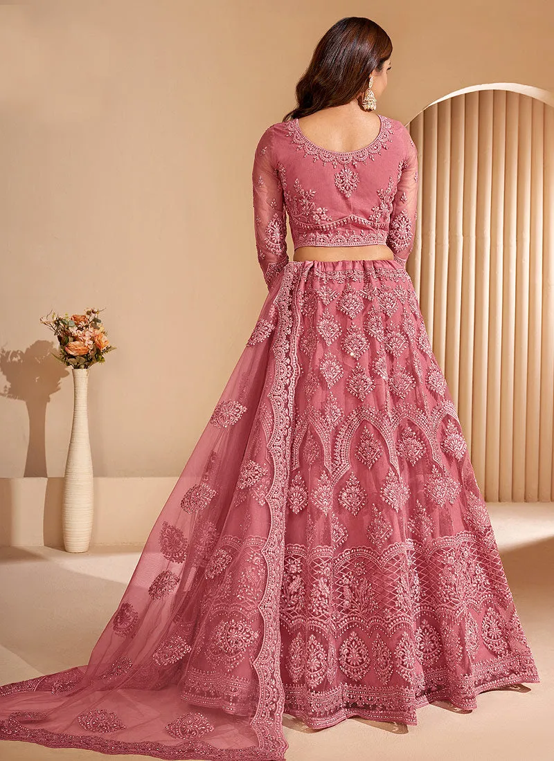 Blush Pink Traditional Embroidered Wedding Lehenga Choli