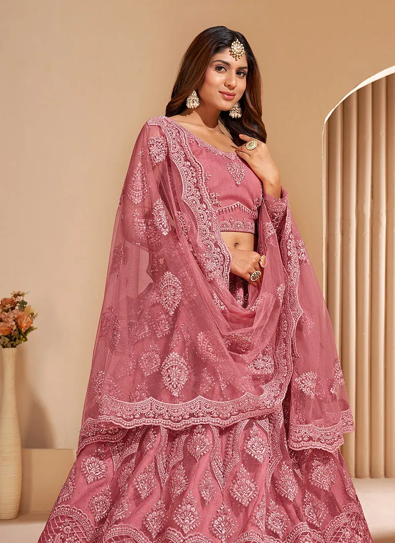 Blush Pink Traditional Embroidered Wedding Lehenga Choli