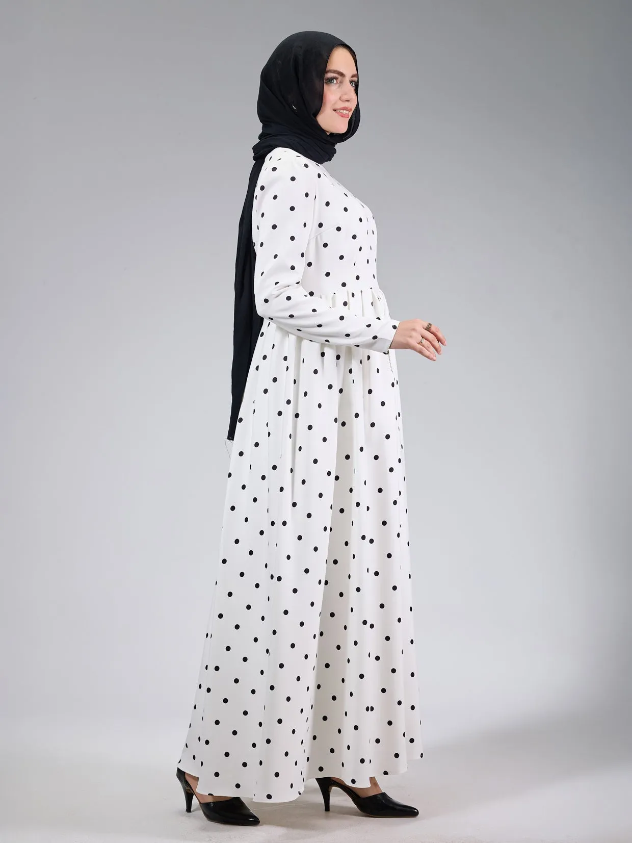 Bosra Polka Dot Modesty Dress with Elegant Flared Design