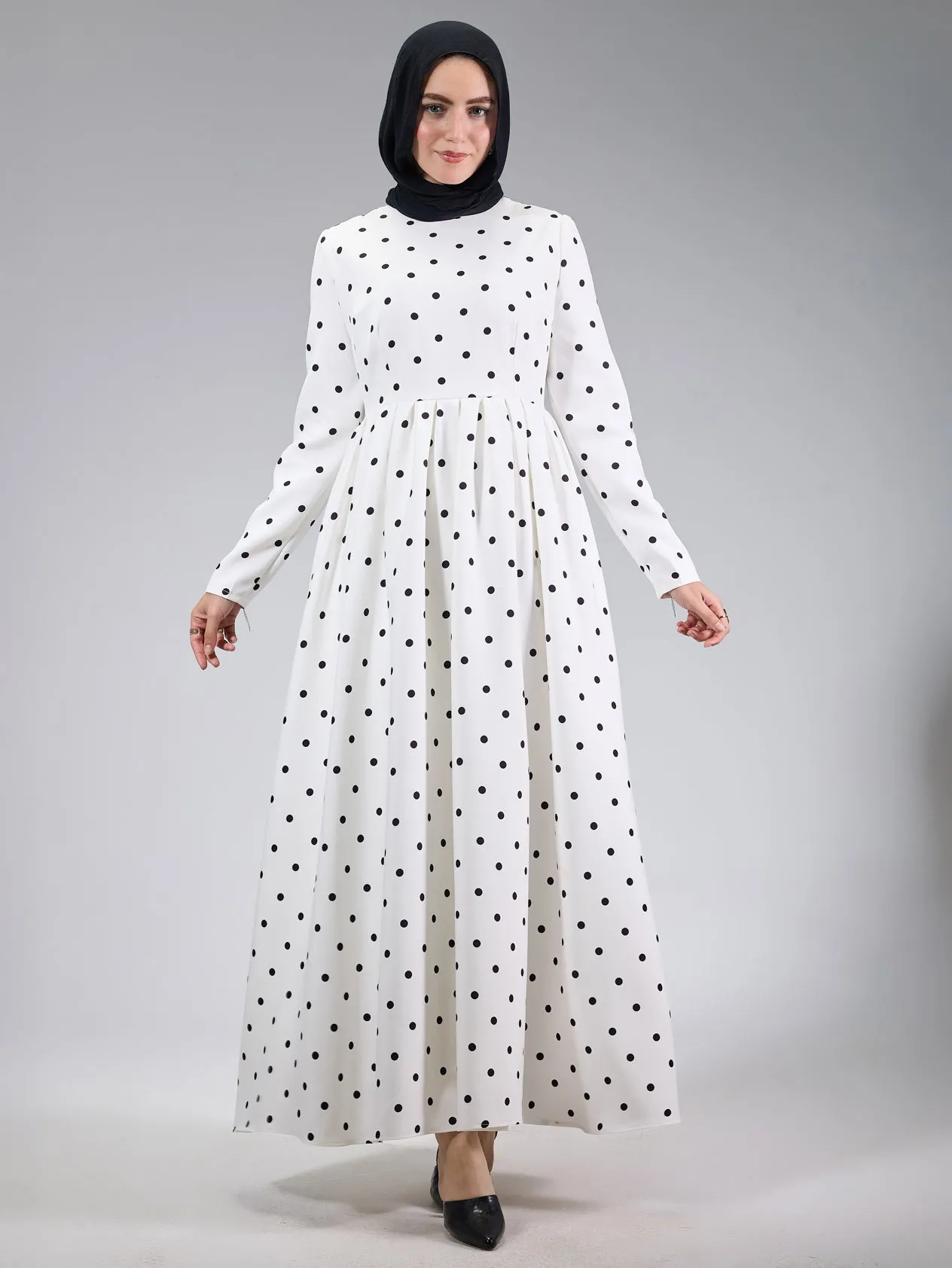 Bosra Polka Dot Modesty Dress with Elegant Flared Design