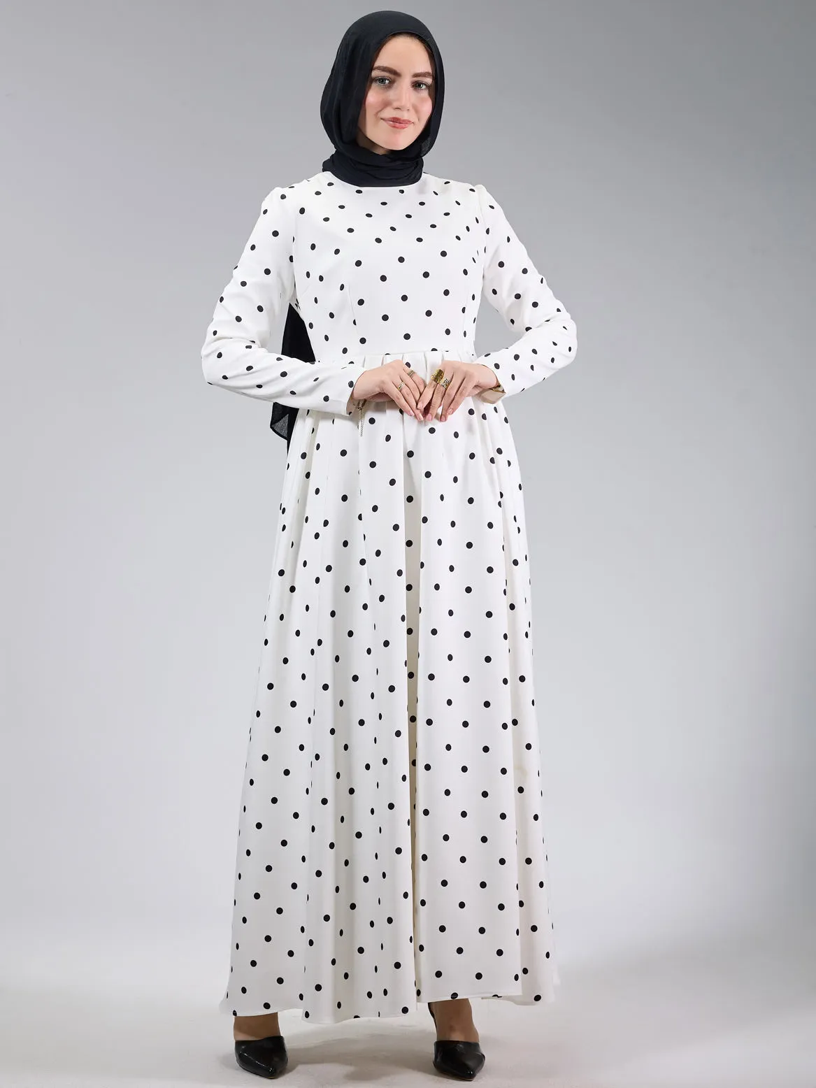 Bosra Polka Dot Modesty Dress with Elegant Flared Design