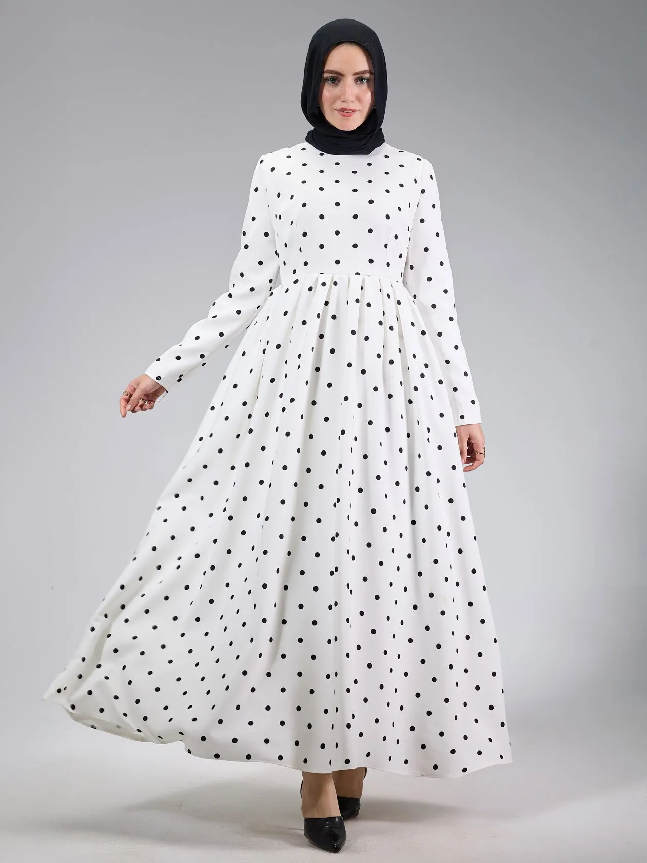 Bosra Polka Dot Modesty Dress with Elegant Flared Design