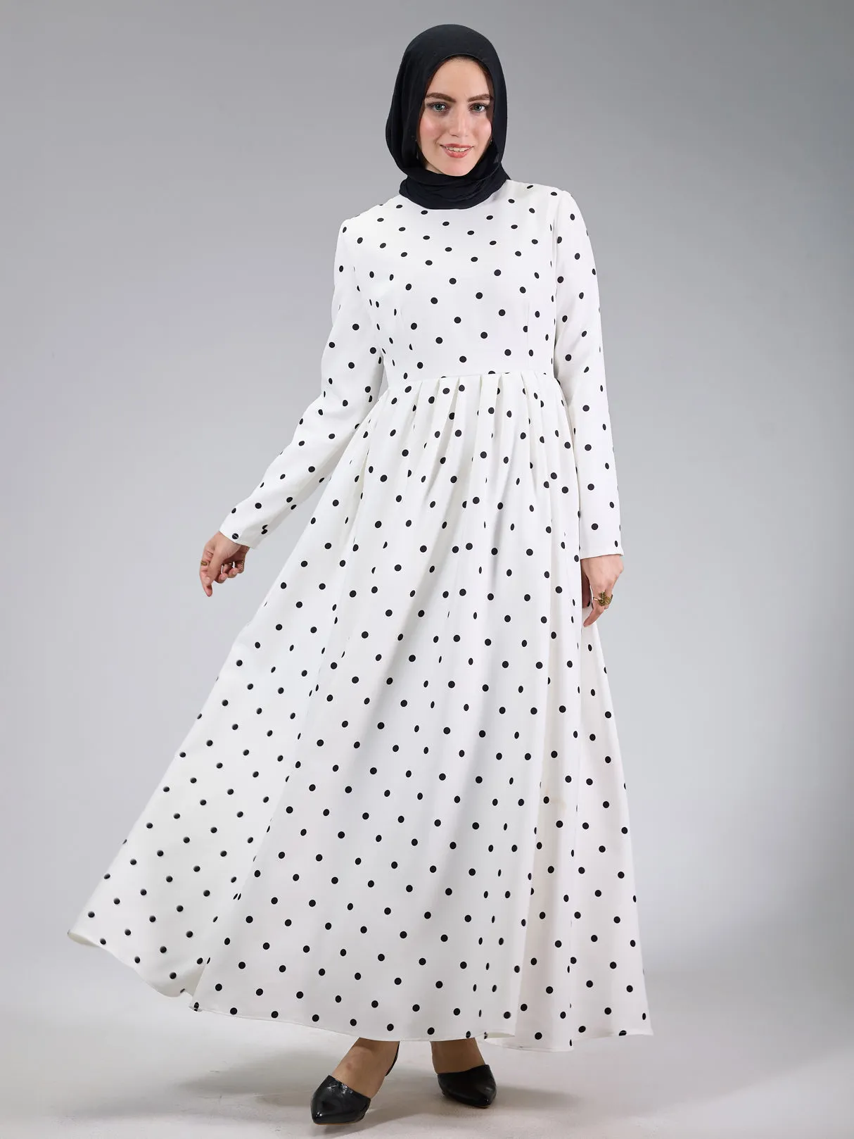 Bosra Polka Dot Modesty Dress with Elegant Flared Design