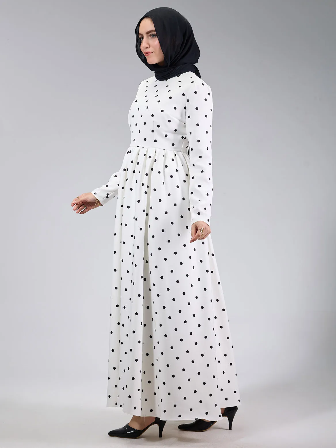 Bosra Polka Dot Modesty Dress with Elegant Flared Design