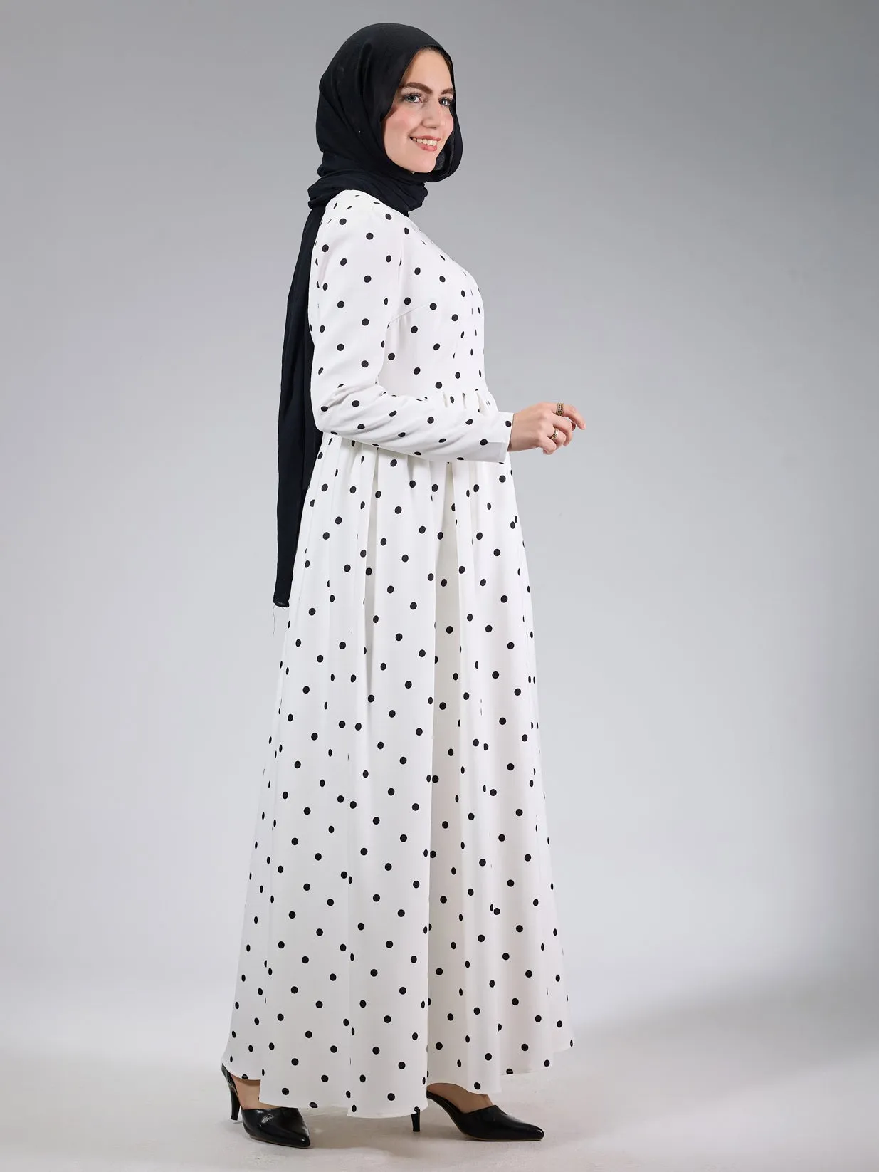 Bosra Polka Dot Modesty Dress with Elegant Flared Design