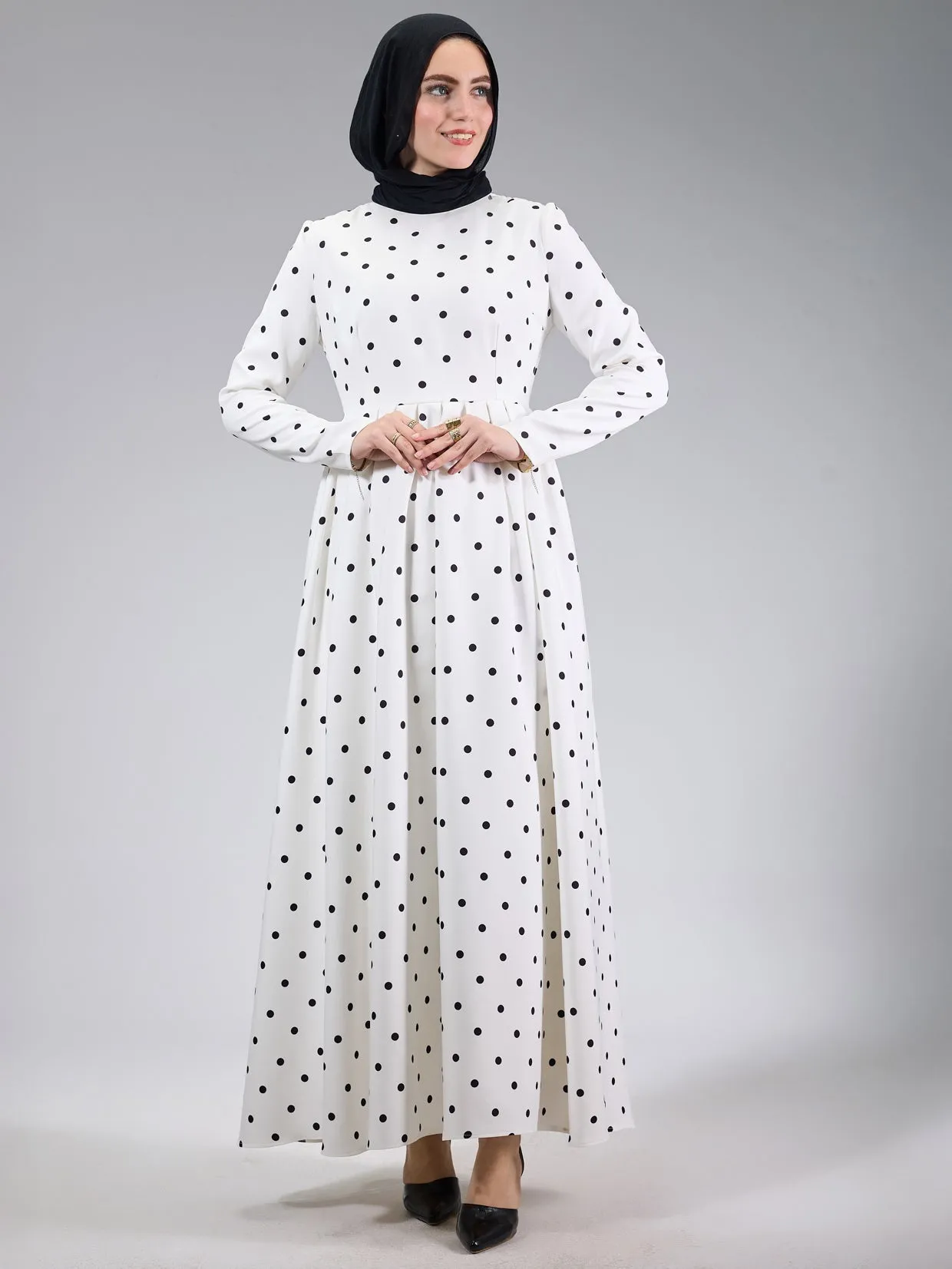 Bosra Polka Dot Modesty Dress with Elegant Flared Design