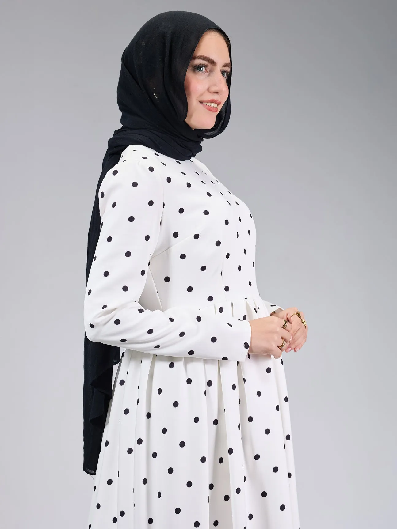 Bosra Polka Dot Modesty Dress with Elegant Flared Design