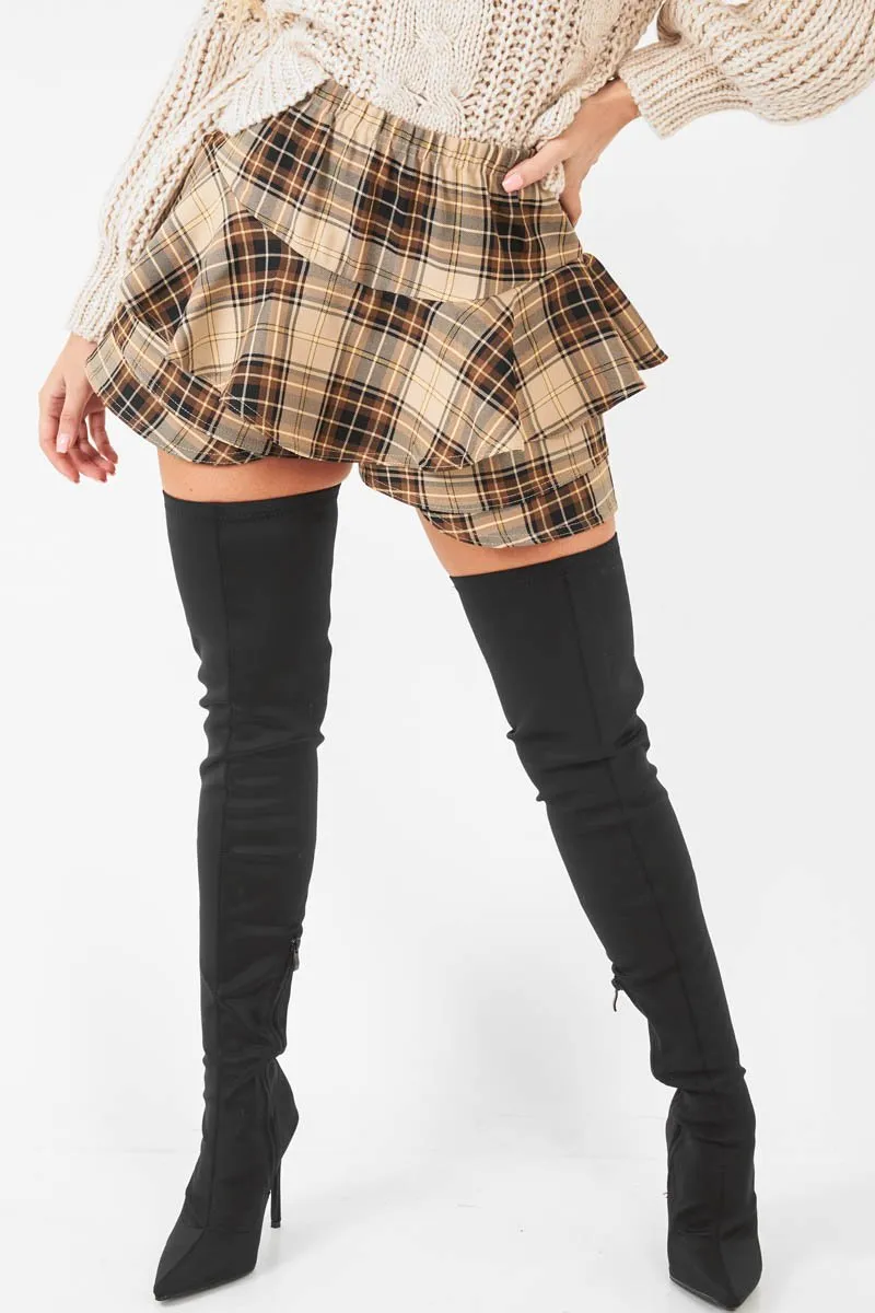 Brown Tartan Frill Hem Skort - Maren