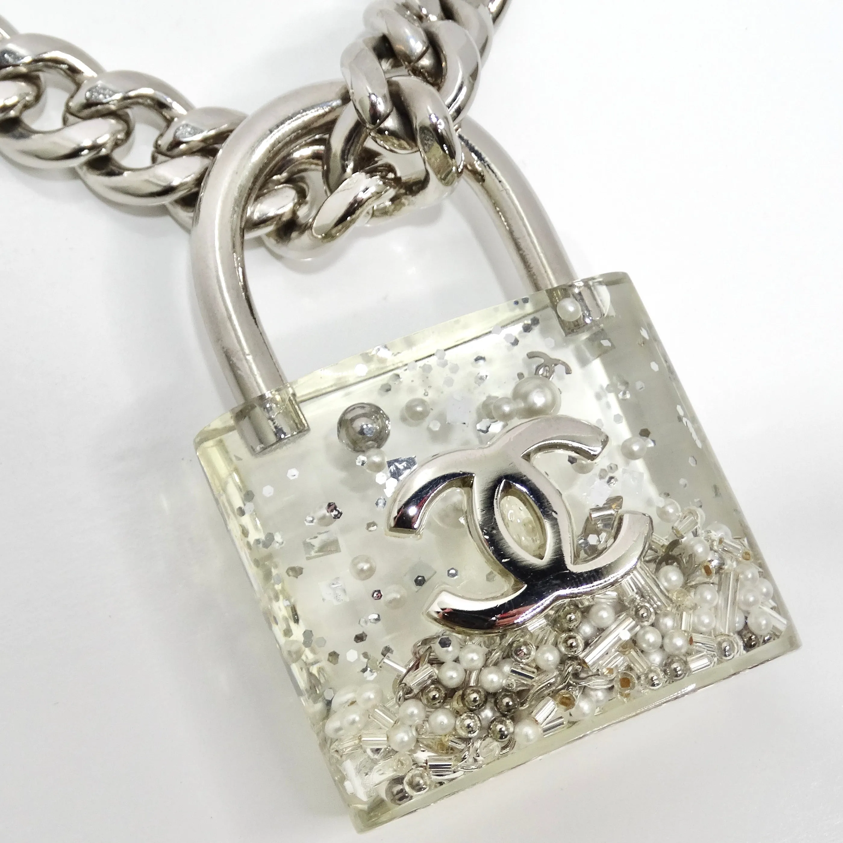 Chanel 2014 CC Plexiglass Padlock Necklace