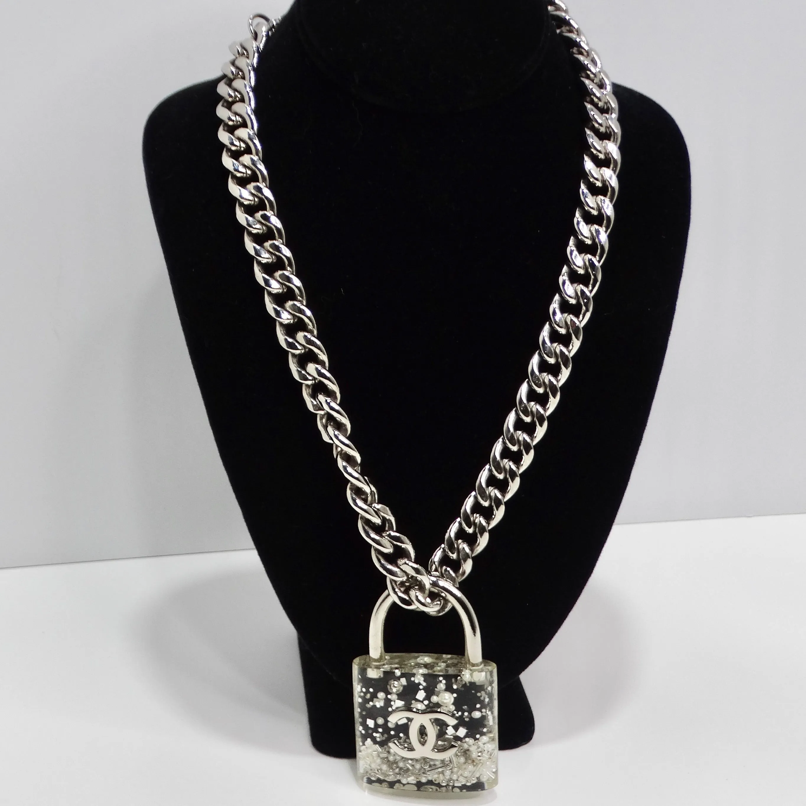 Chanel 2014 CC Plexiglass Padlock Necklace
