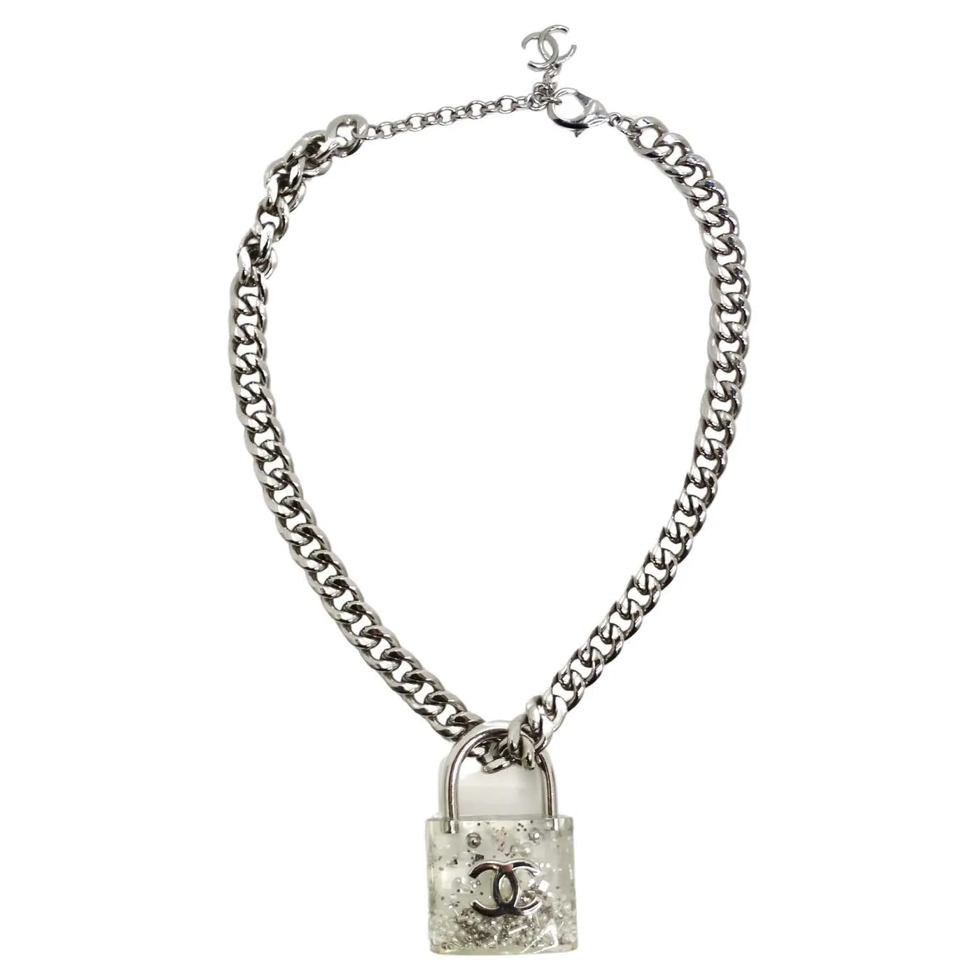 Chanel 2014 CC Plexiglass Padlock Necklace