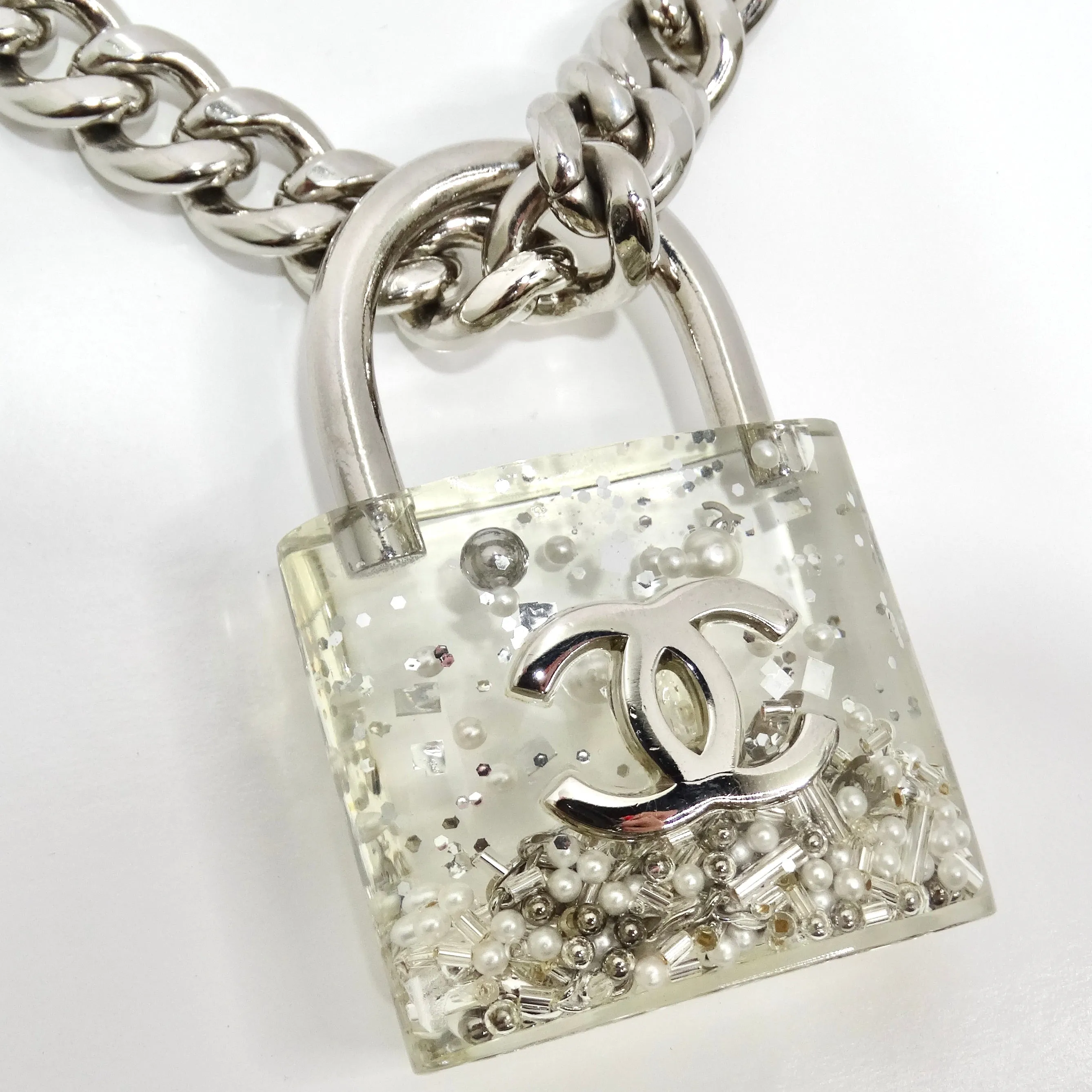 Chanel 2014 CC Plexiglass Padlock Necklace