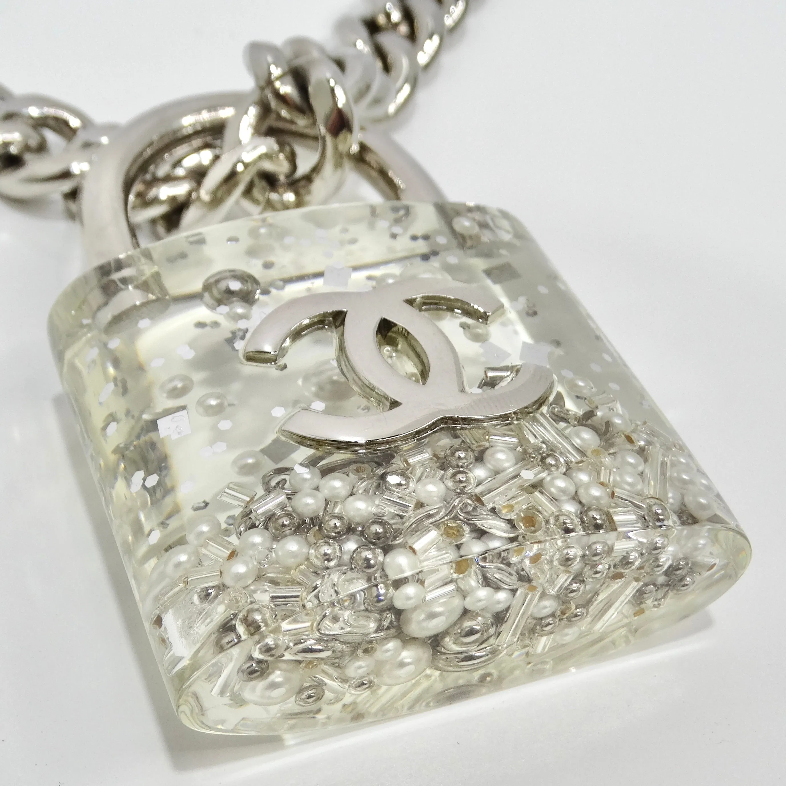 Chanel 2014 CC Plexiglass Padlock Necklace