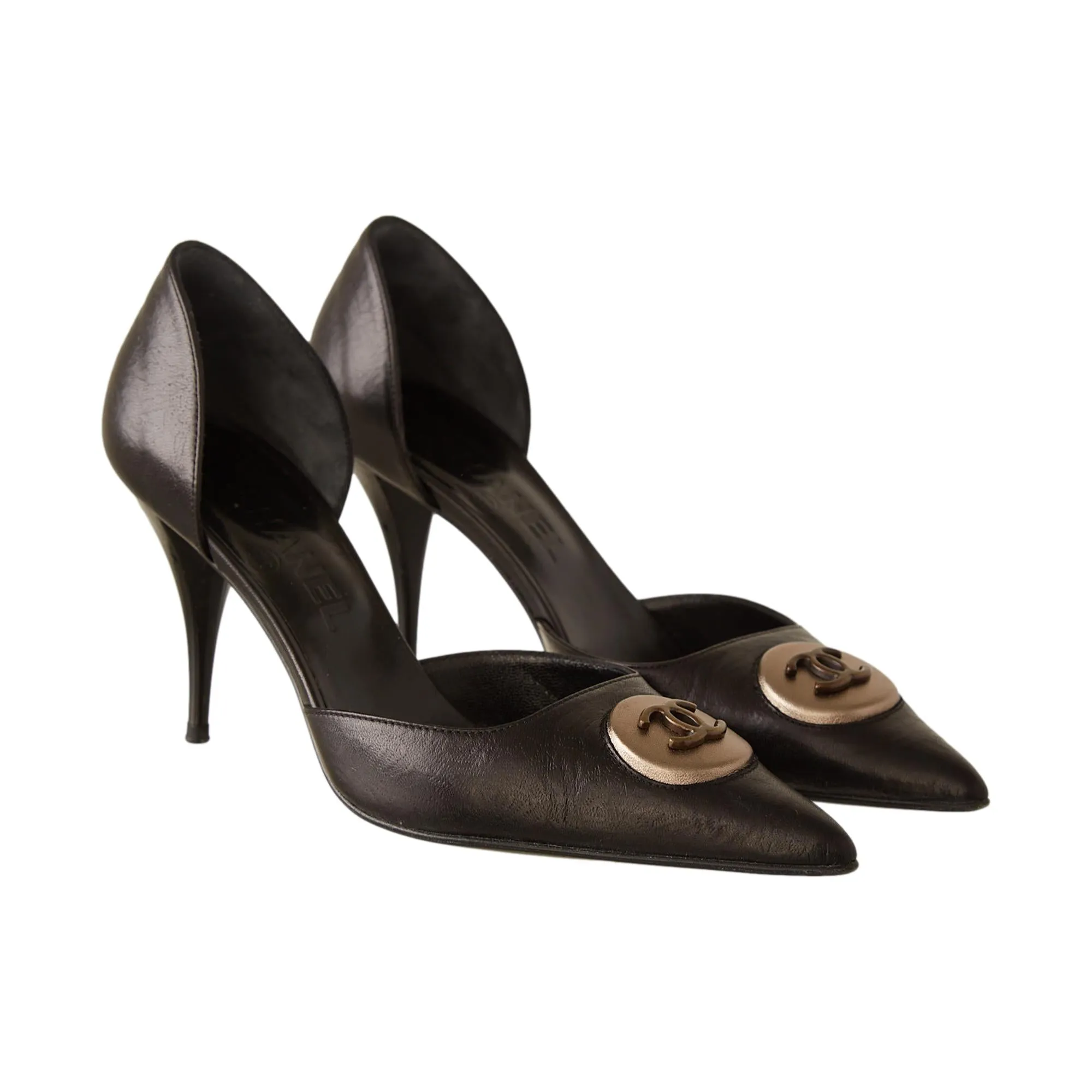 Chanel Black Logo Heels