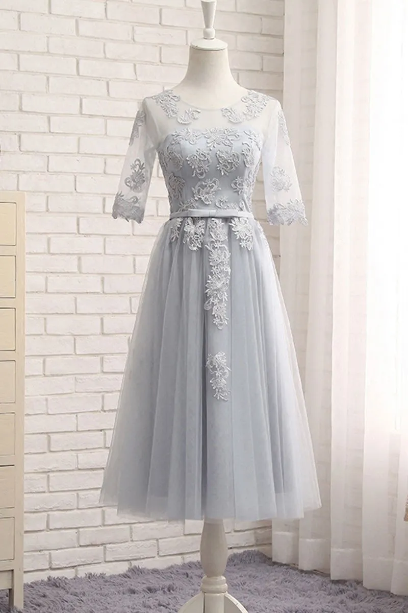 Charming A-line Scoop Neck Floor Length Sleeveless Long Tulle Bridesmaid Dresses with Appliques OHS123