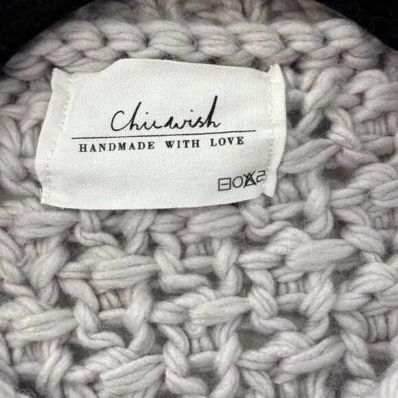 Chicwish Wintry Morning Chunky Cable Knit Cardigan Gray Wool Blend Medium