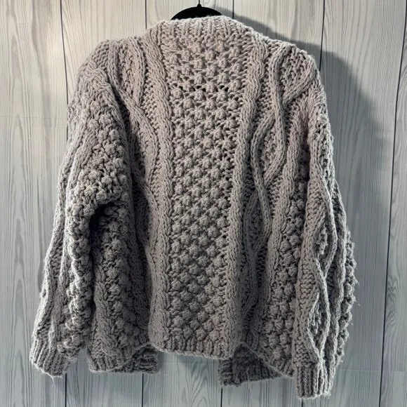 Chicwish Wintry Morning Chunky Cable Knit Cardigan Gray Wool Blend Medium