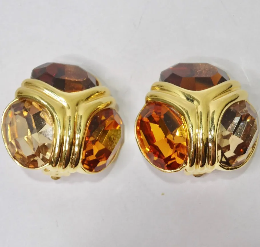 Ciner 24K Gold Plated Citrine Statement Earrings