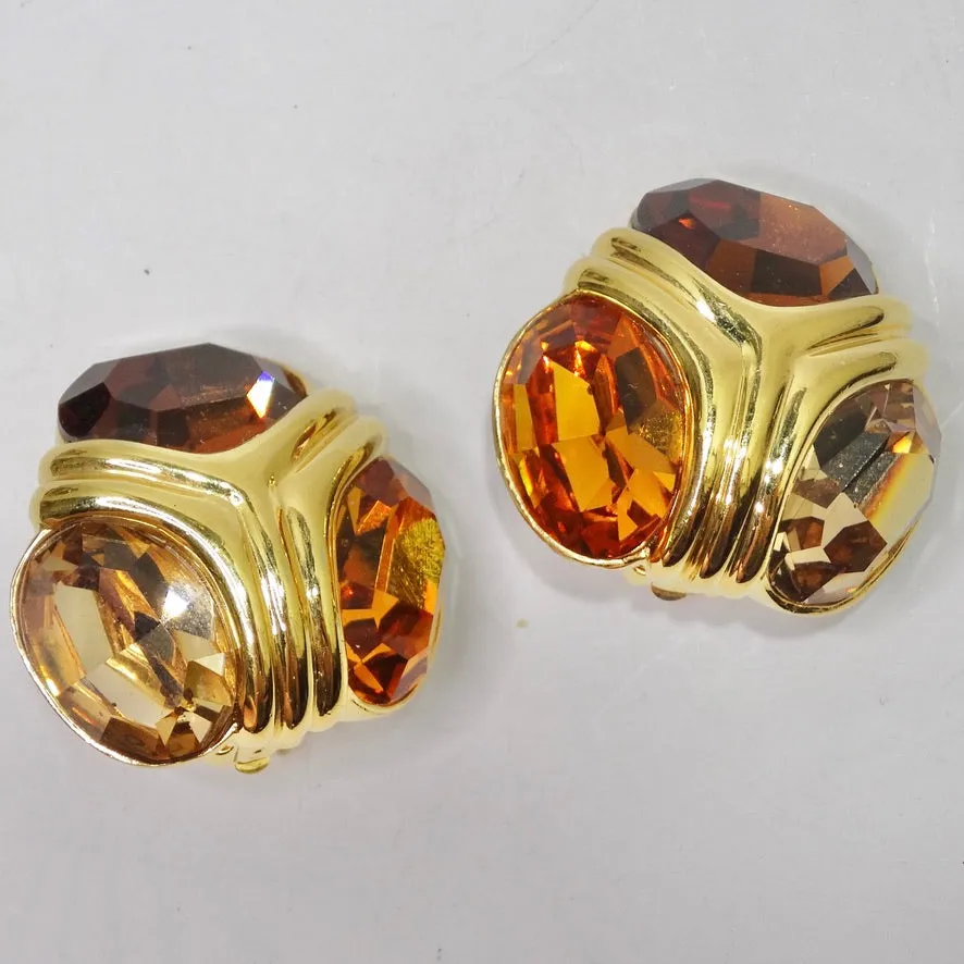 Ciner 24K Gold Plated Citrine Statement Earrings