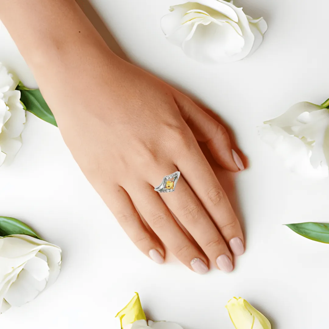 Citrine Square Chunky Fashion Ring