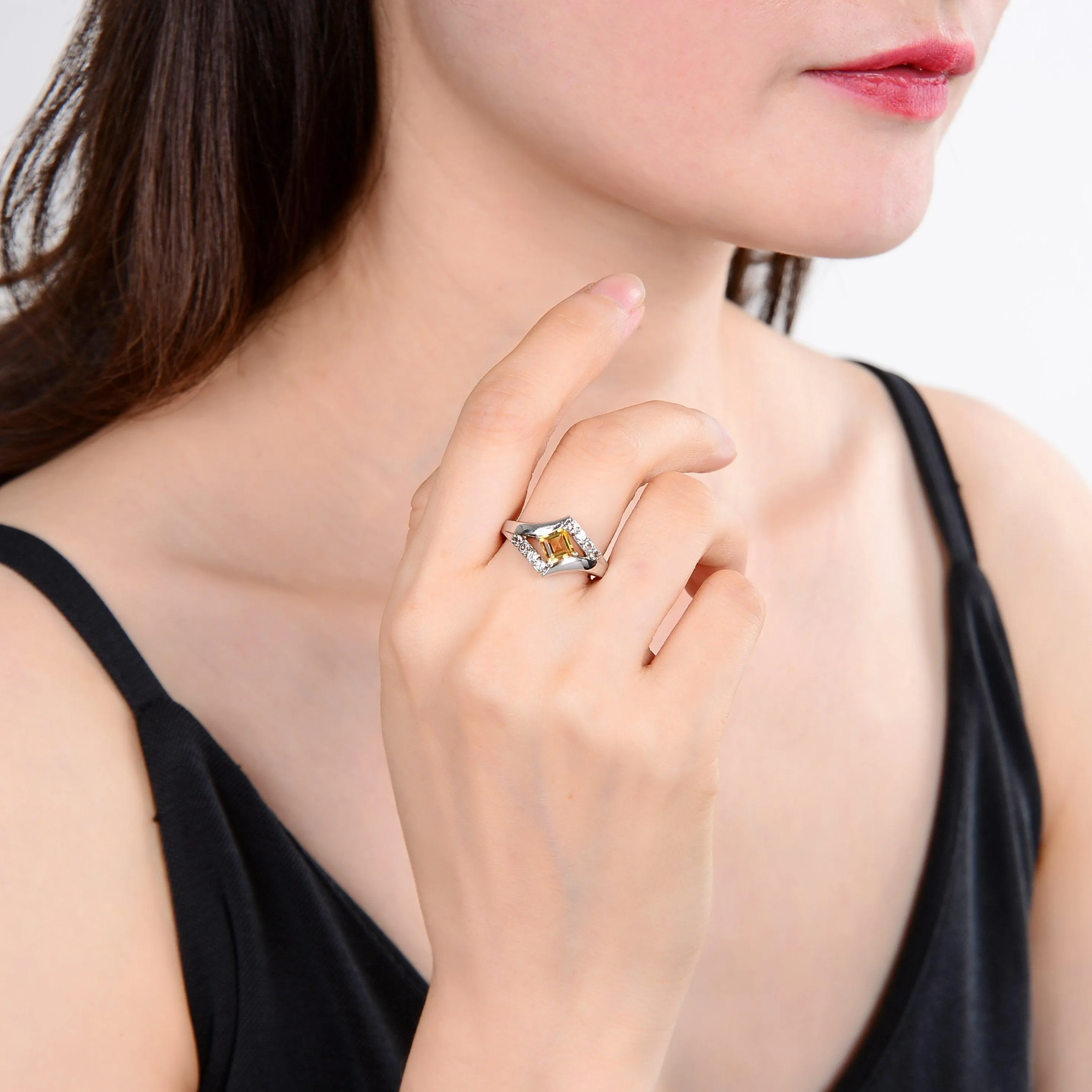 Citrine Square Chunky Fashion Ring